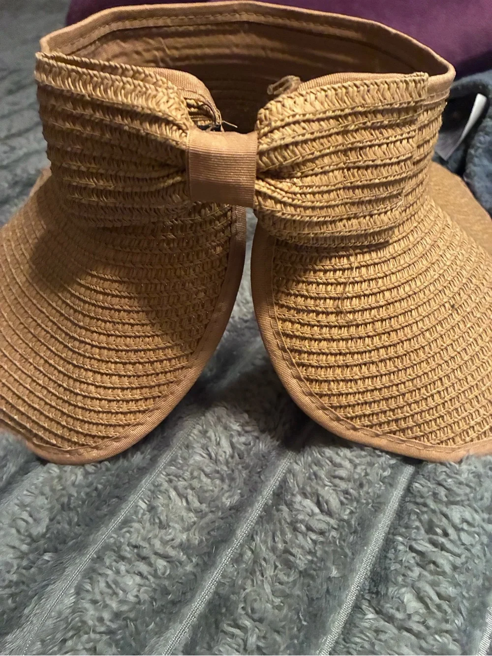 Women's Straw Visor Hat with Bow - Mustard